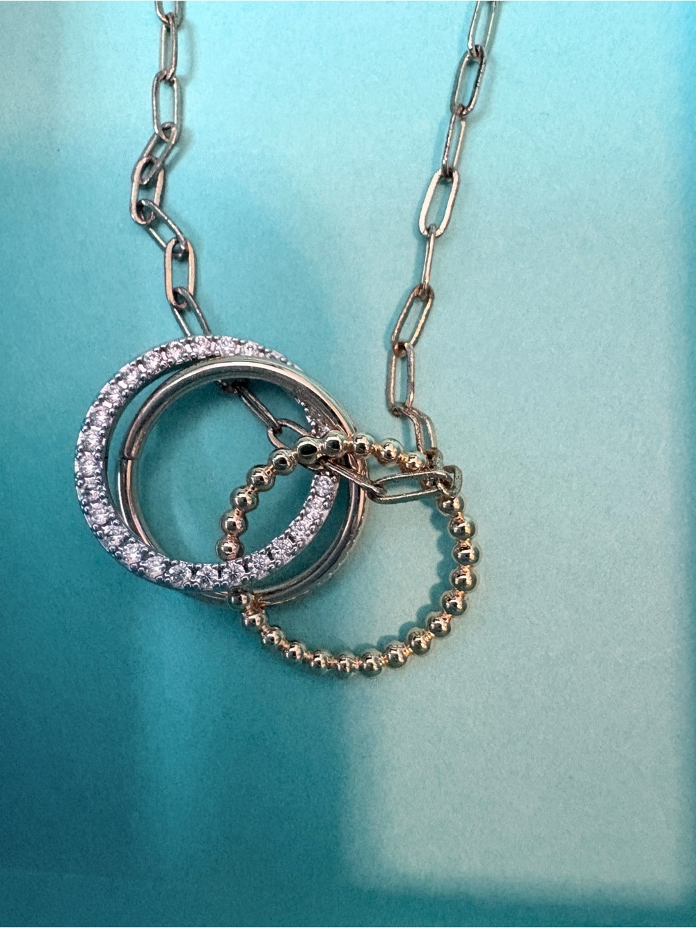 Amazon Two-Tone Interlocking Circle Necklace in Silver & Gold